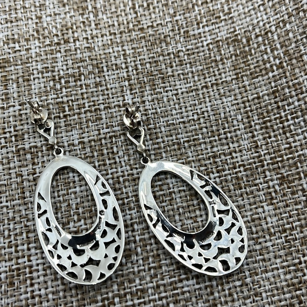 Vintage Suspicion 925 Sterling Silver Marcasite Filigree Drop Earrings - Picture 2 of 11